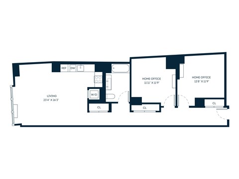 Floor plan for studio, 1 bath, 1189 sqft